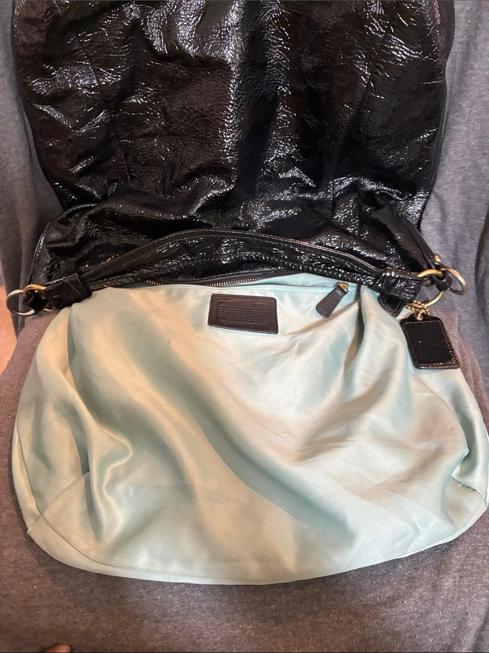 Coach Black Patent Hobo Bag with Gold Hardware
